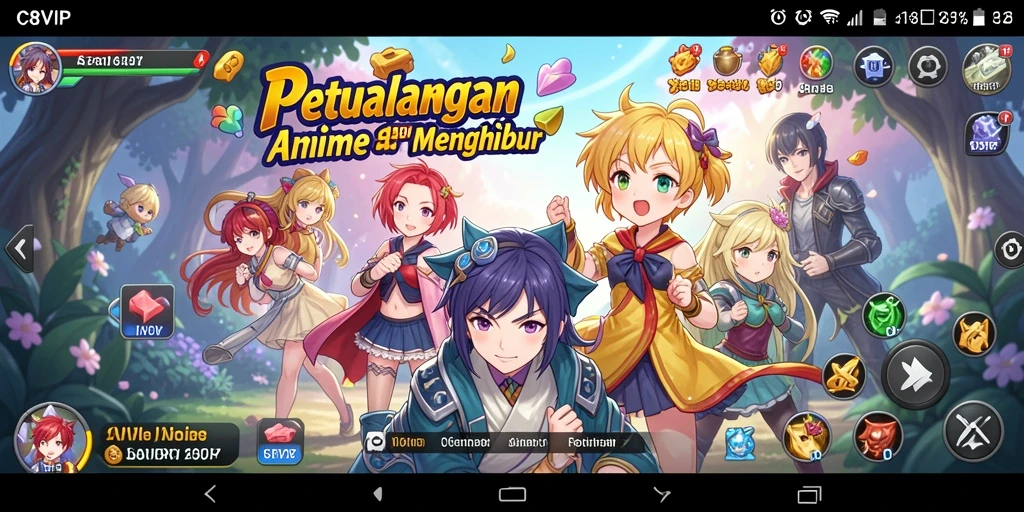 Tangkapan layar gameplay C8VIP menampilkan aksi seru dan karakter anime yang menawan.