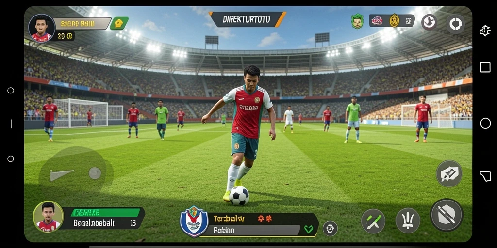 Screenshot gameplay <strong>DIREKTURTOTO</strong> yang menangkap aksi di lapangan sepak bola.