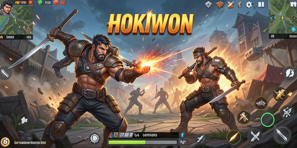 Tampilan gameplay HOKIWON yang penuh aksi dan strategi Battle Royale.