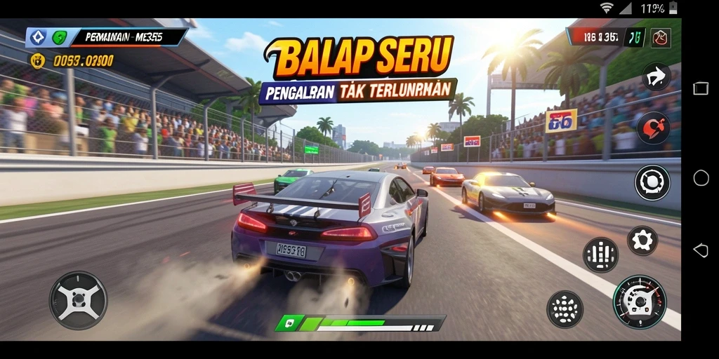 Tampilan menarik dari gameplay balap di ME355 yang mendebarkan.