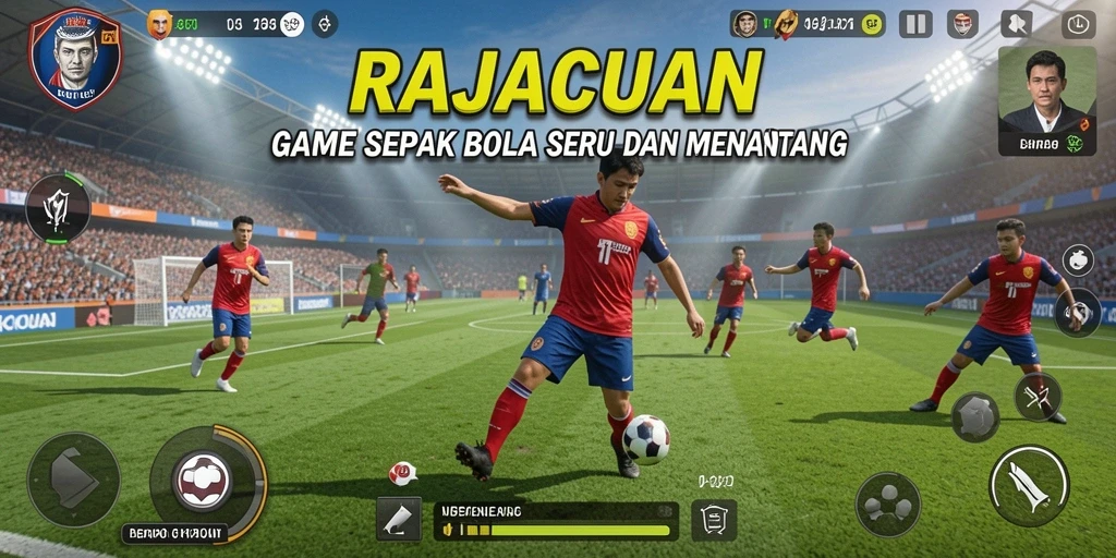 Tampilan gameplay seru di RAJACUAN dengan aksi sepak bola yang menegangkan.