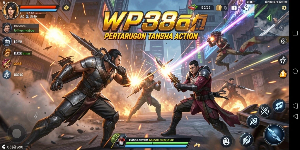 Screenshot gameplay WP888 menampilkan pertarungan yang intens dan karakter yang dinamis.